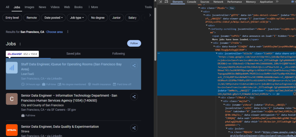 google jobs search results