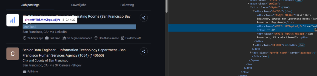 Google Jobs Search Results Company