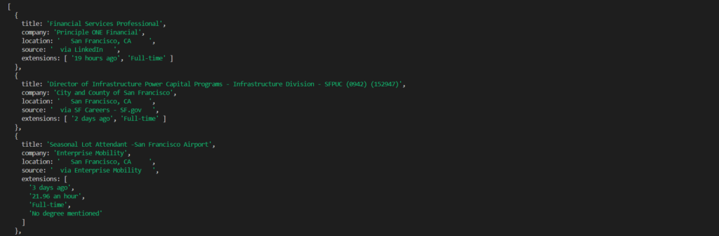 Google Jobs Search Results Scraped