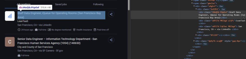 google jobs search results title