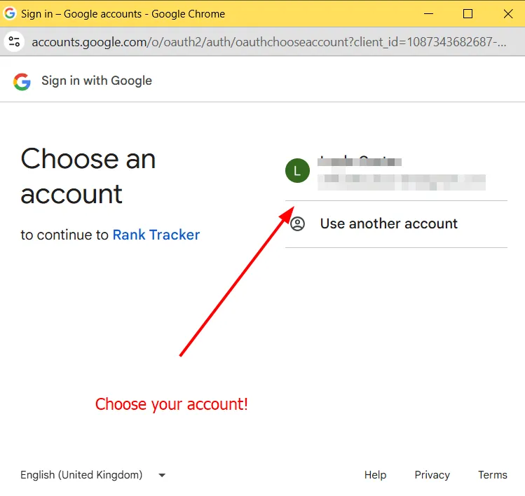 Choose an account screen