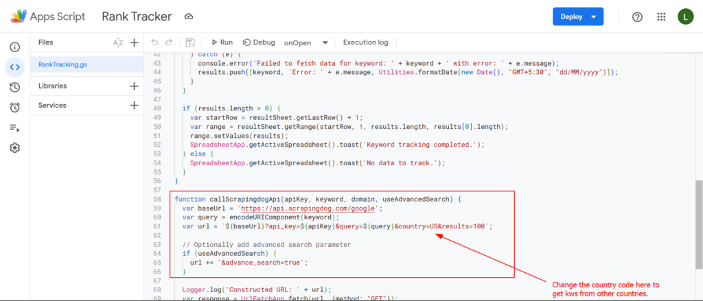 country code chane for the the keyword