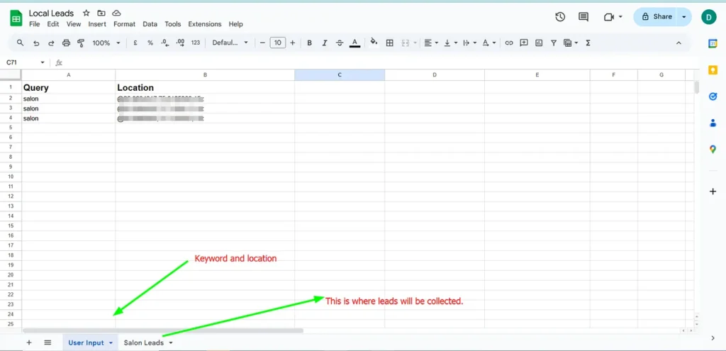 google sheets for collecting leads