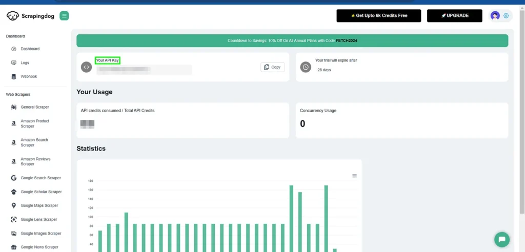 scrapingdog dashbaord