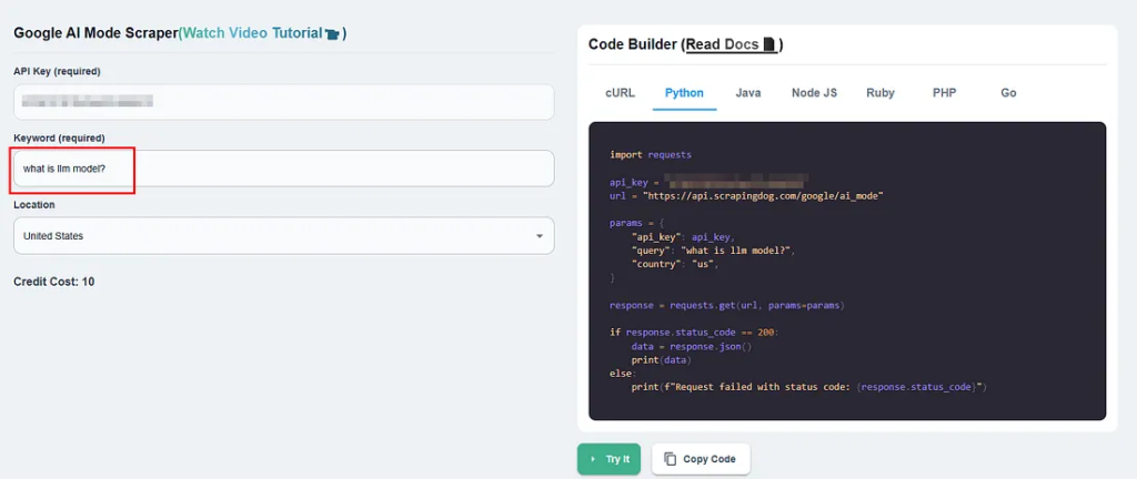 AI mode scraper dashboard