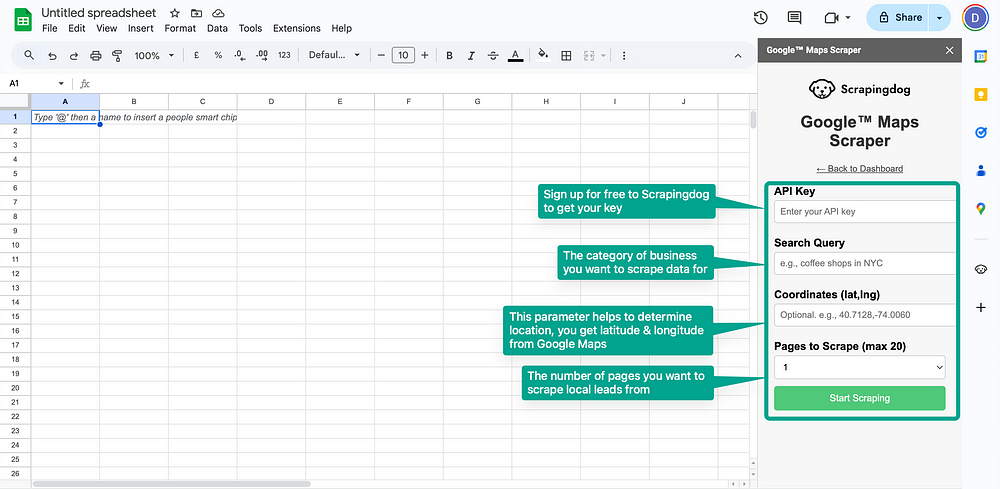 Google Sheet With Scrapindog addon