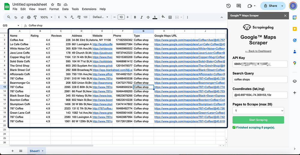 Spreadsheet with local leads