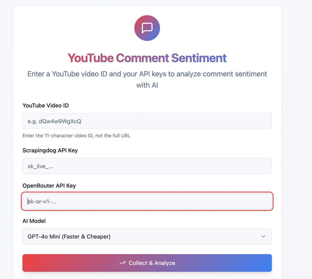 YouTube comment sentiment dashboard