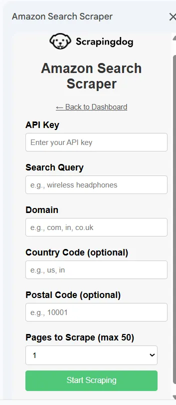 Amazon scraper screen